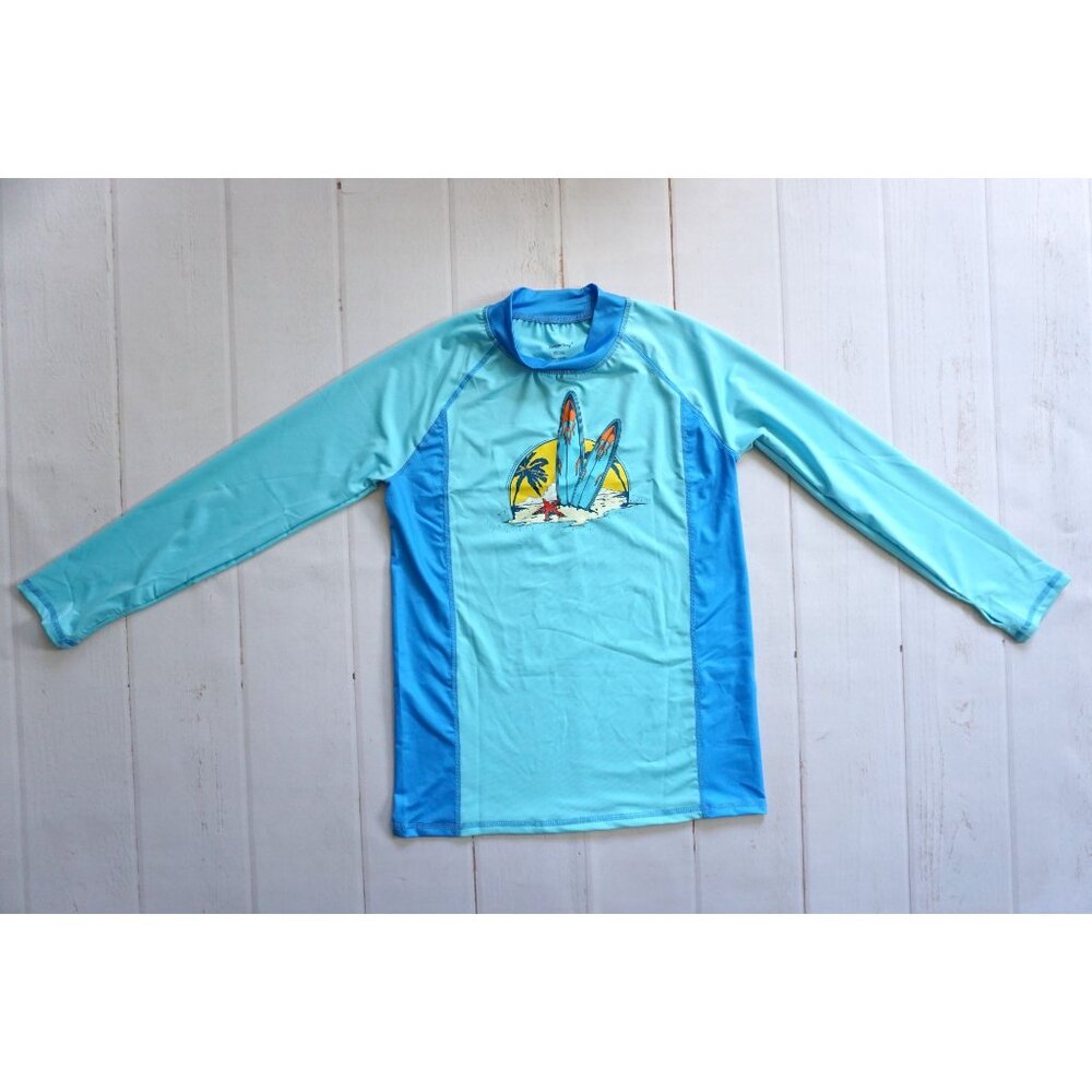 BesserBay Boys Sun Protective Long Sleeve Thumb Holes Rash Guard Shirt- Size 150